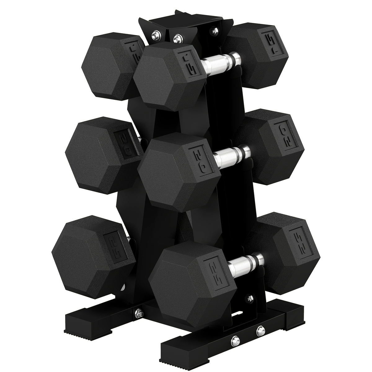 Ensemble d'haltères hexagonaux avec support vertical