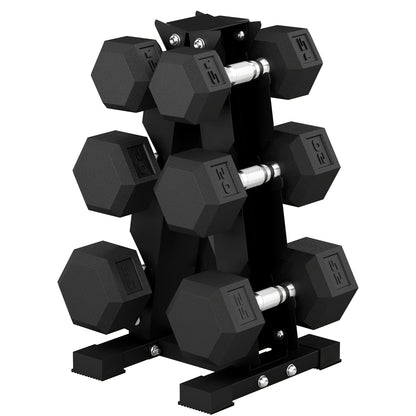 Ensemble d'haltères hexagonaux avec support vertical