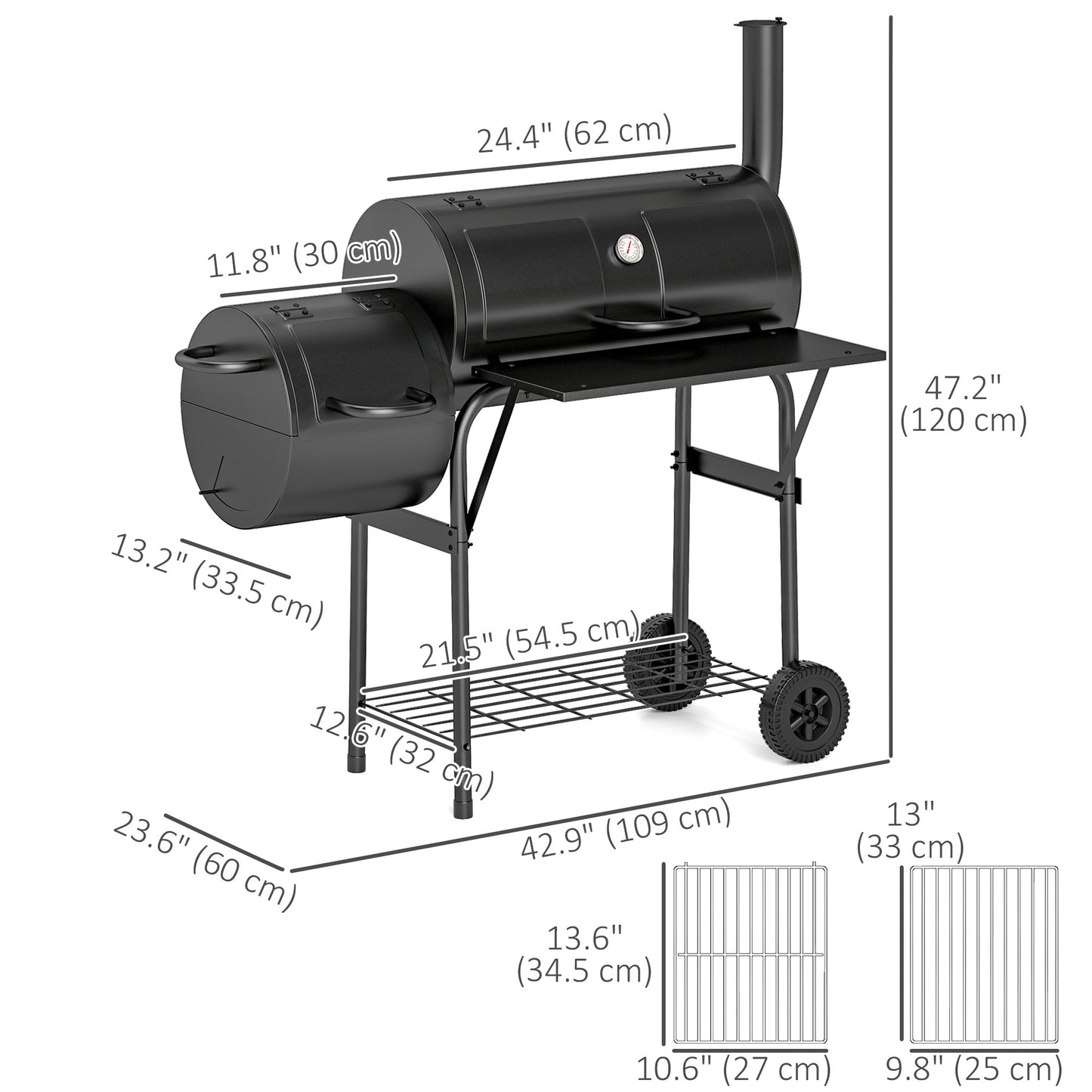 BBQ portable au charbon avec fumoir offset