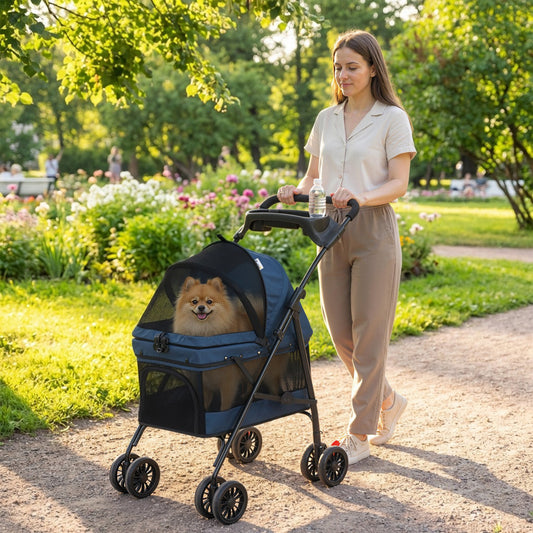 Poussette pour animaux pliable à quatre roues