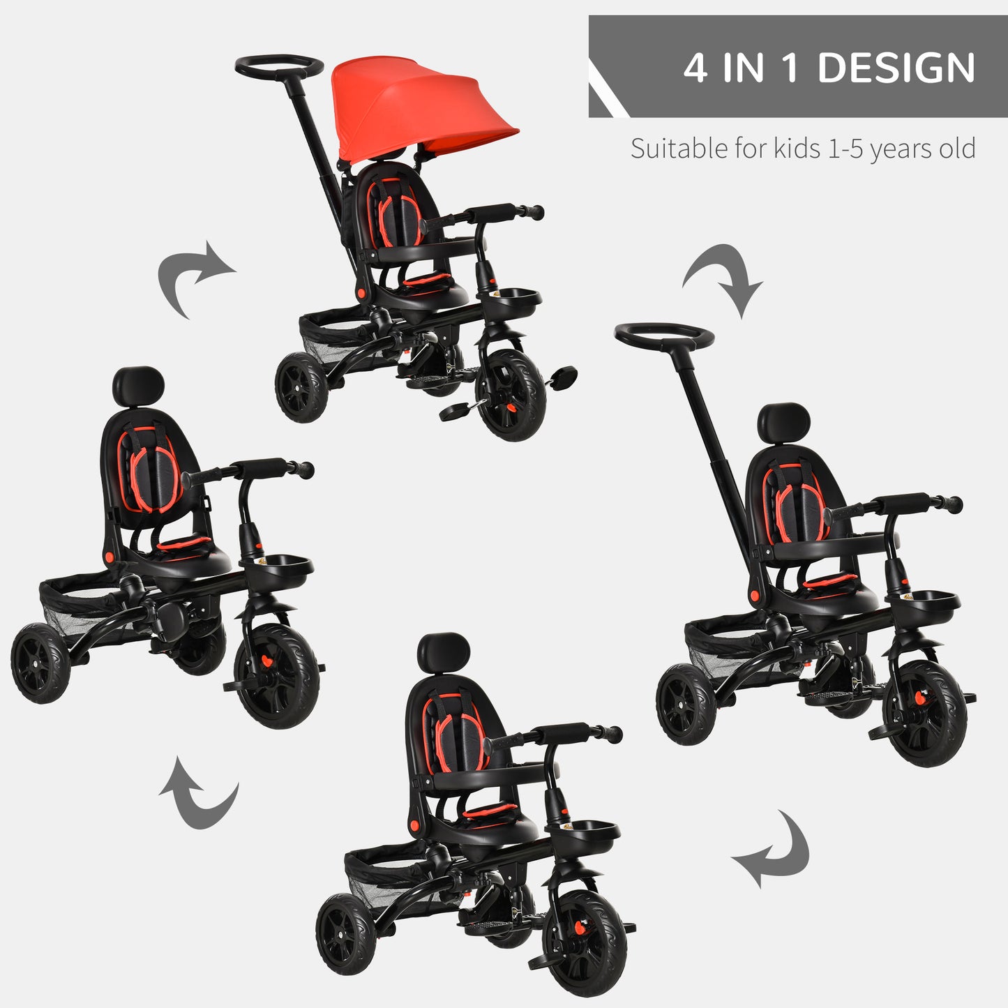 Tricycle évolutif 5-en-1 pour tout-petits