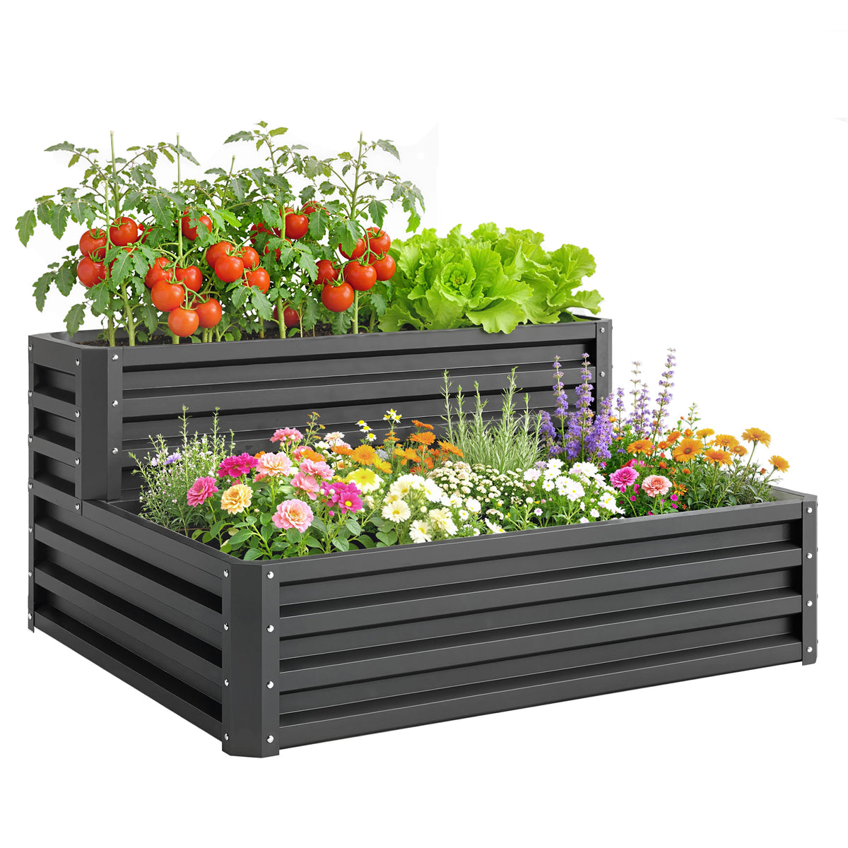 Jardinière surélevée 2 niveaux acier galvanisé 119 x 102 cm