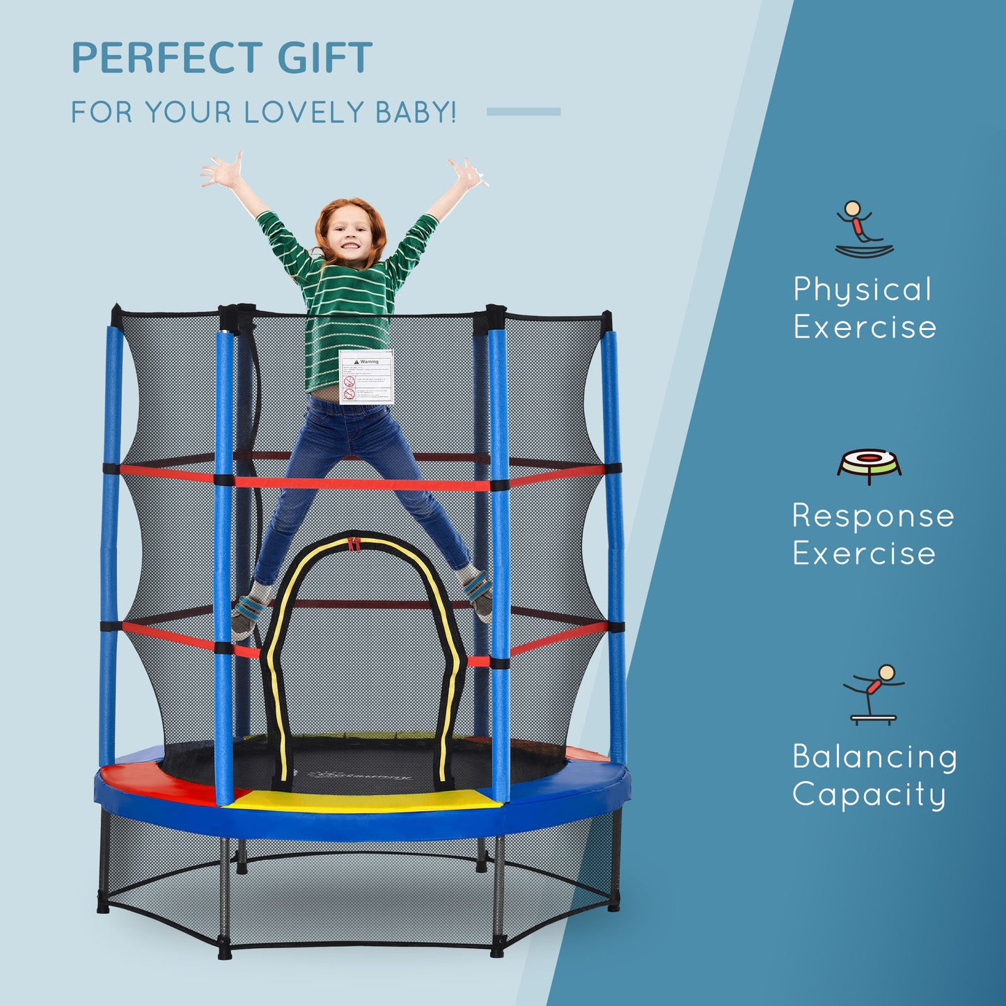 Trampoline enfant sans ressorts avec filet — multicolore