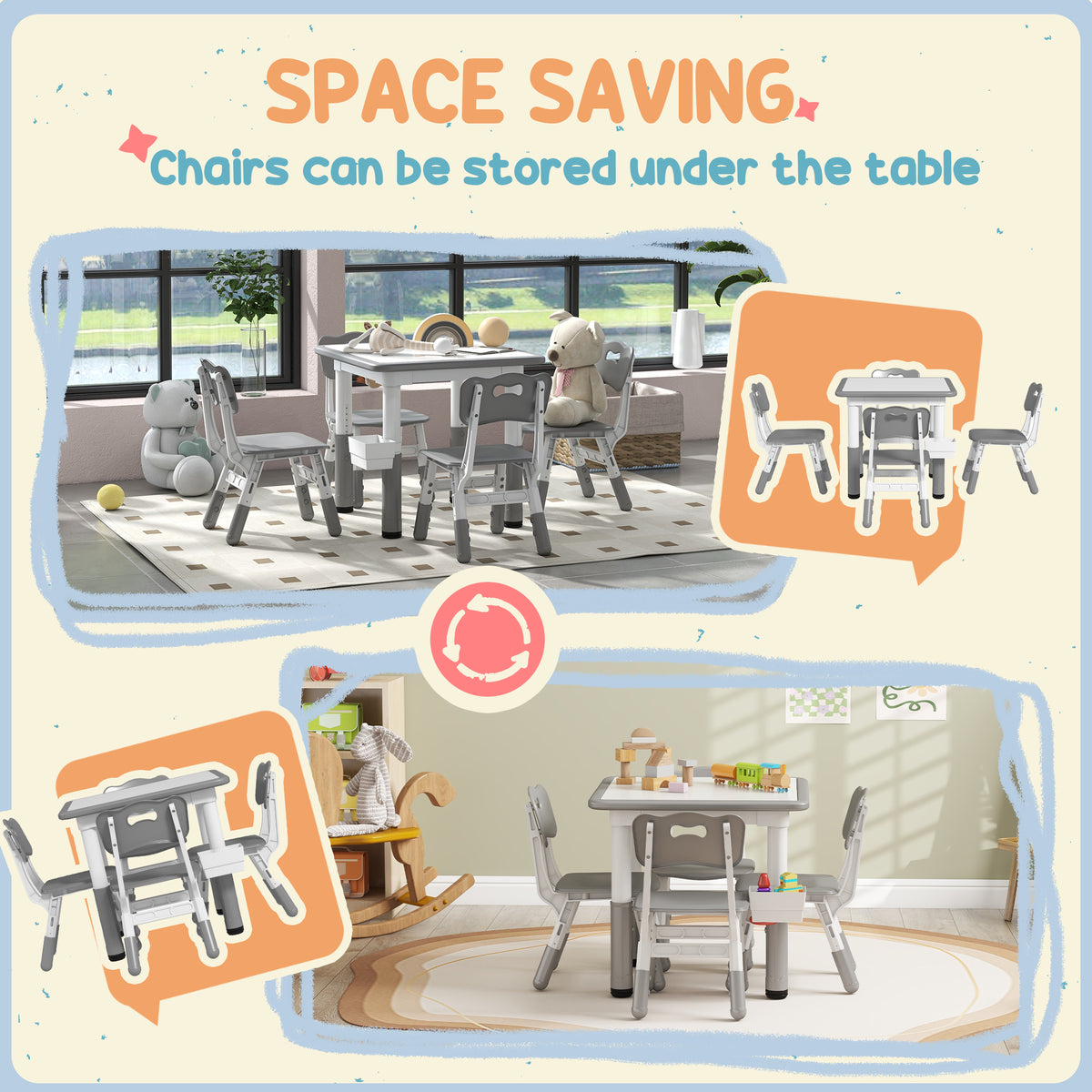 Ensemble table et chaises ajustables pour tout-petits — Lot de 5