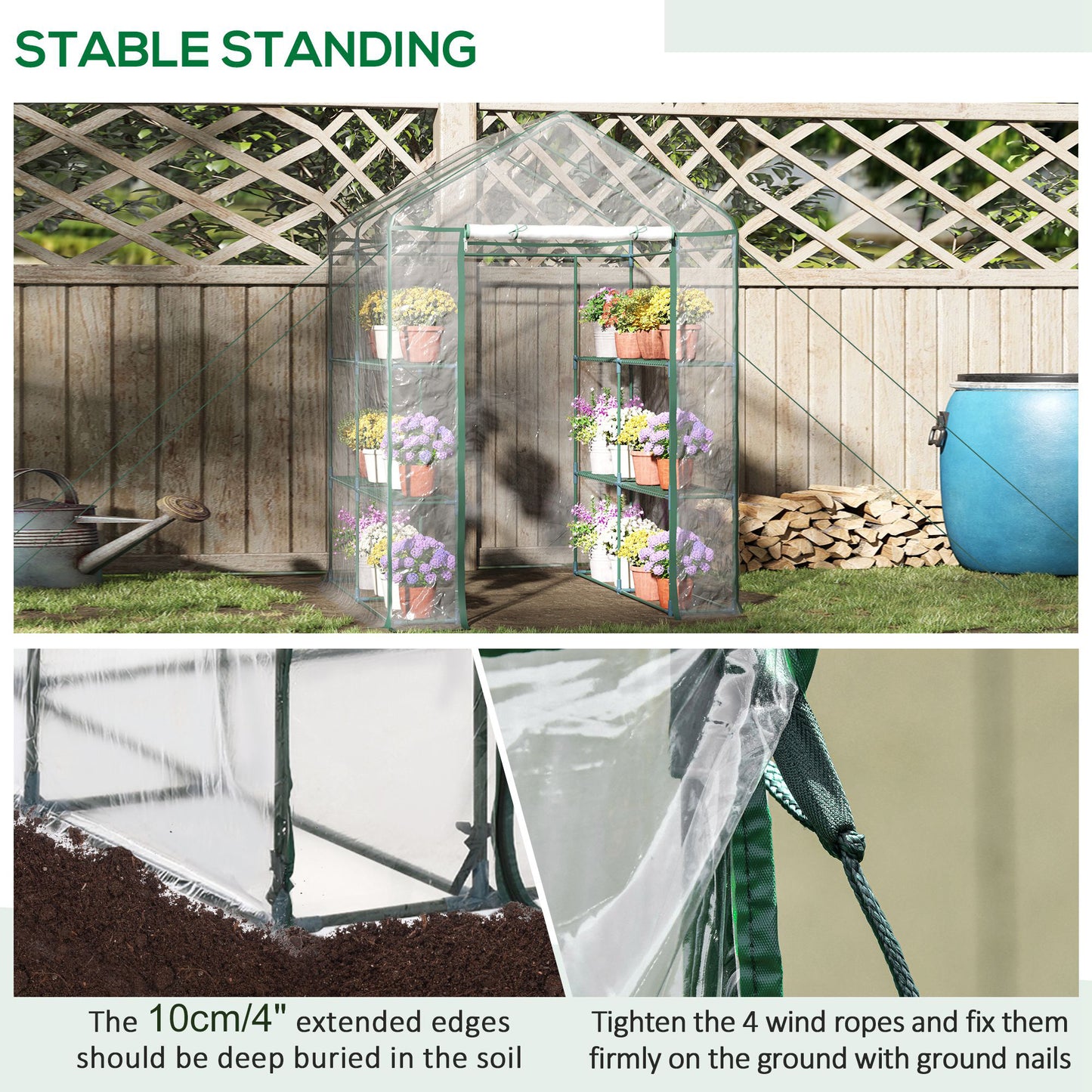  143x143x195cm Portable Greenhouse - 8 Shelves