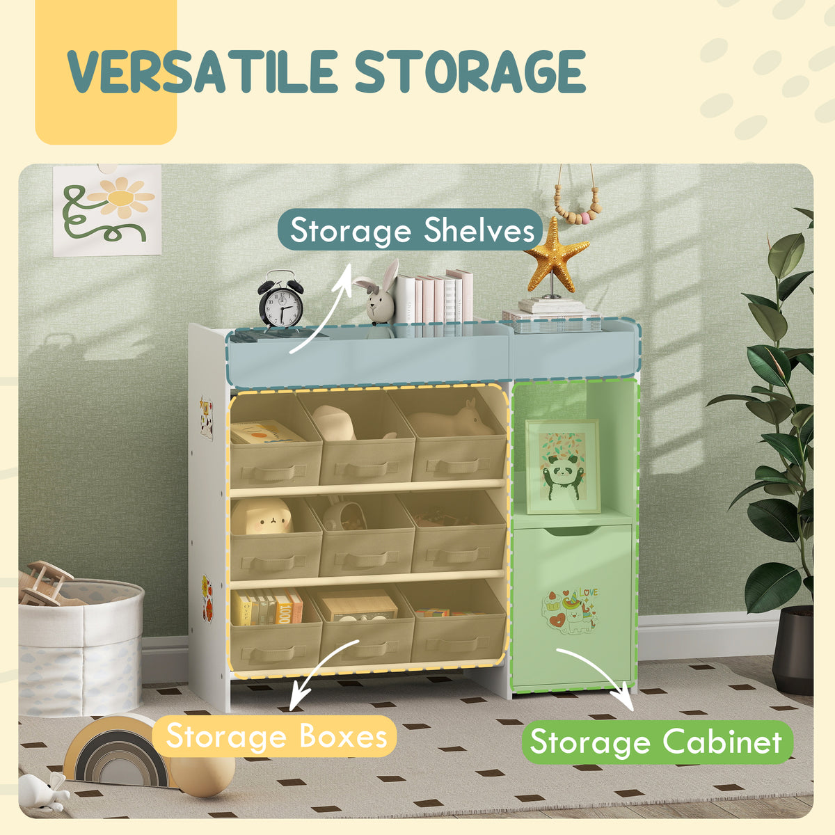 Organisateur de jouets avec bacs et armoire