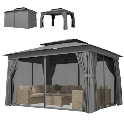 Gazebo extérieur double toit avec rideaux et moustiquaire 10' x 12.5'