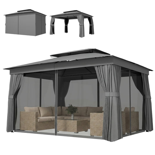 Outsunny 3x3.8m Gazebo with Curtains and Mosquito Net - Dark Grey