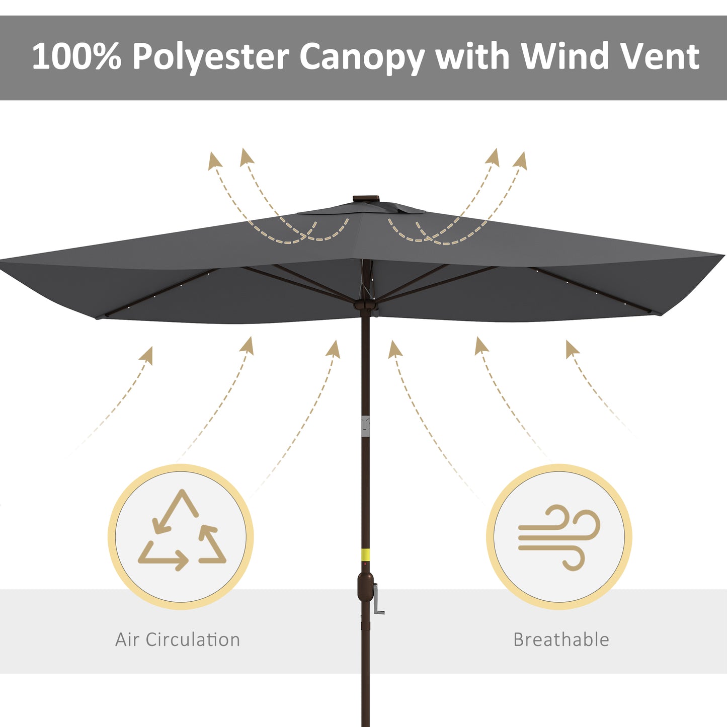 Parasol de patio rectangulaire avec éclairage DEL solaire 195x295cm