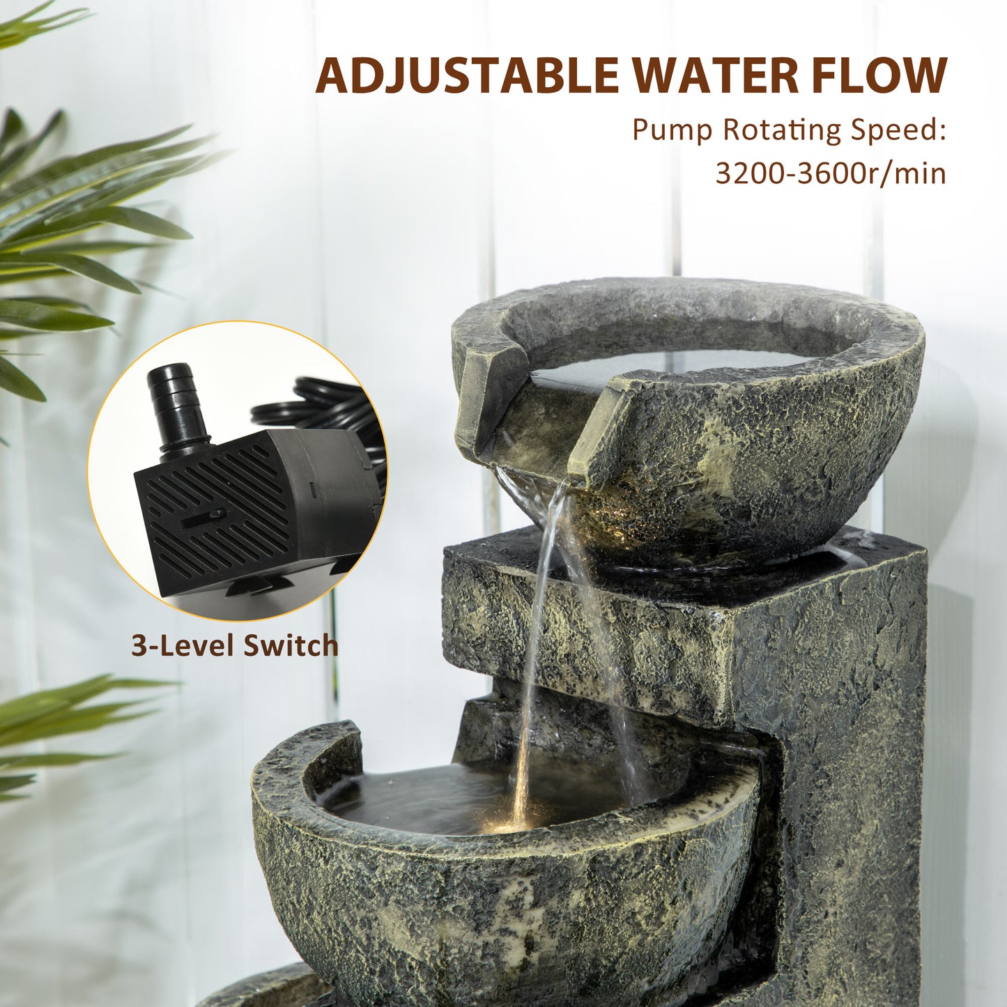 Fontaine cascade extérieure 4 niveaux avec éclairage LED