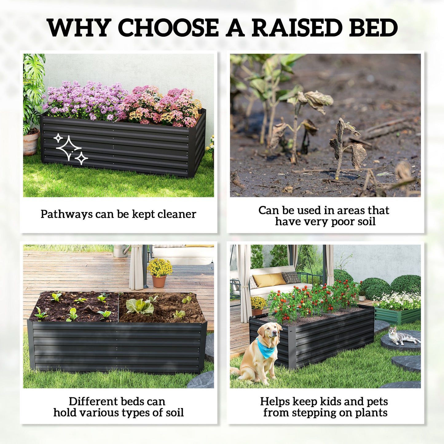 Jardinière surélevée acier galvanisé avec tiges renforcées 180cm