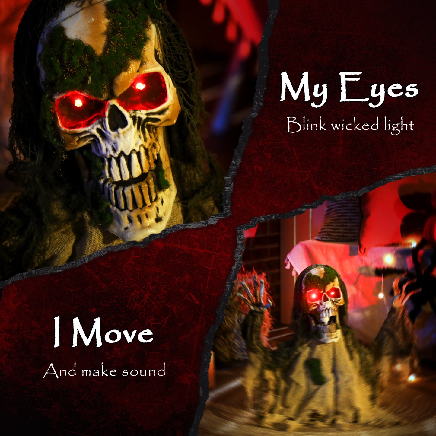 Squelette animé Halloween yeux LED lumineux