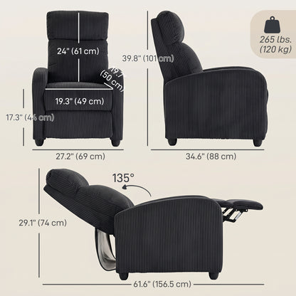 Fauteuil inclinable manuel en velours côtelé