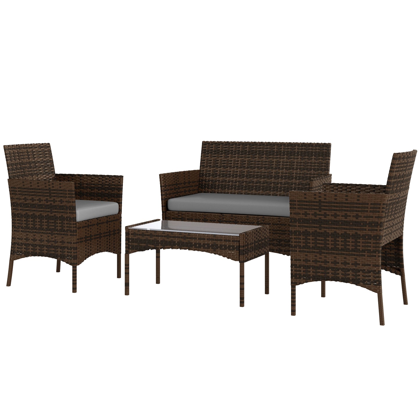 Outsunny 4-Piece Rattan Patio Set with Loveseat and Table Beige
