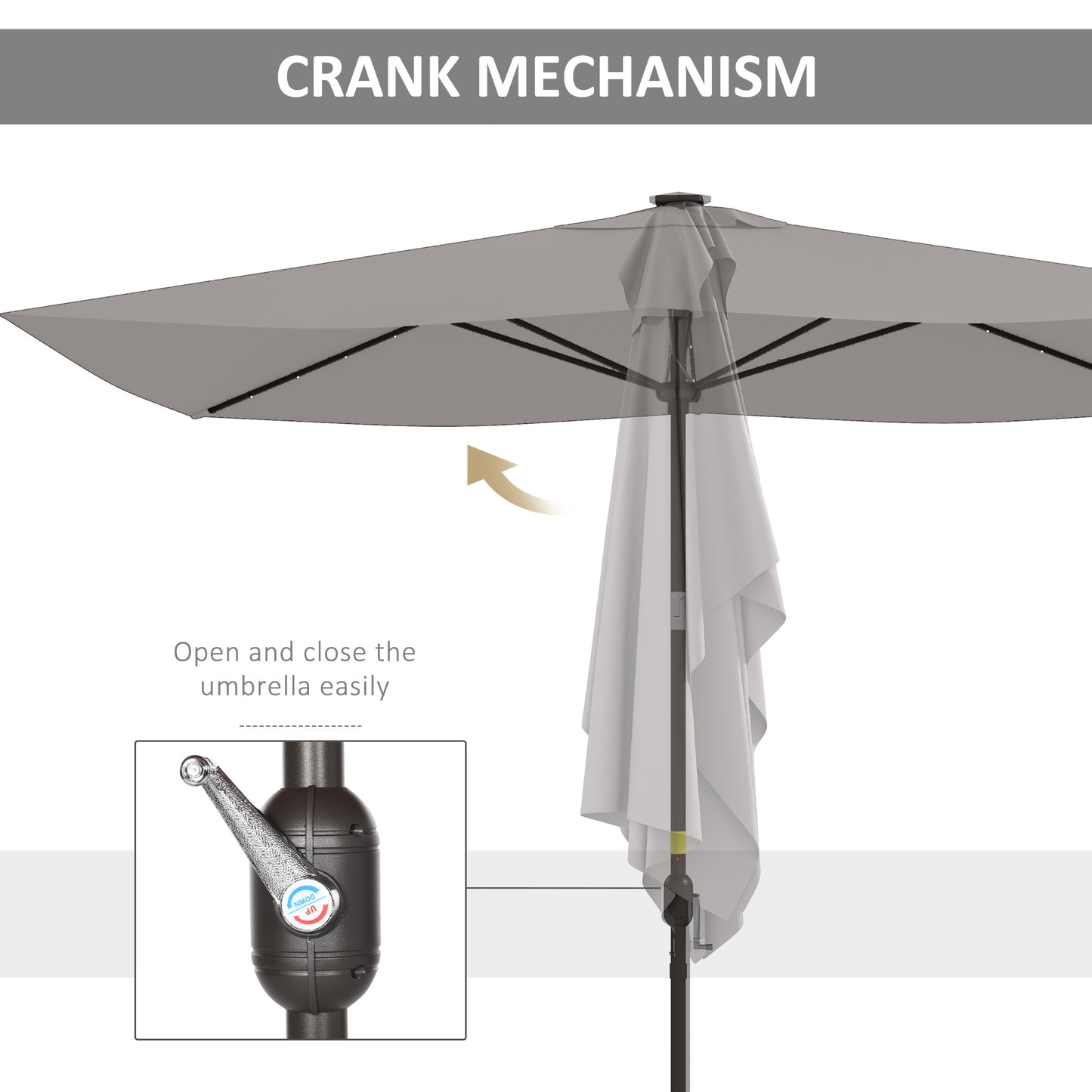 Parasol de patio rectangulaire avec éclairage DEL solaire 195x295cm