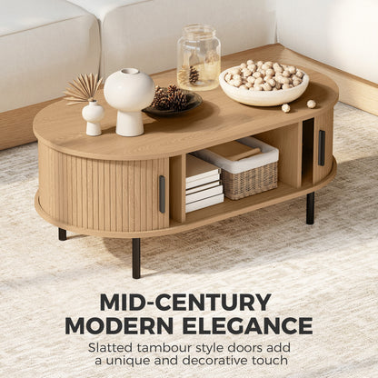 Table basse portes tambour coulissantes pieds métal