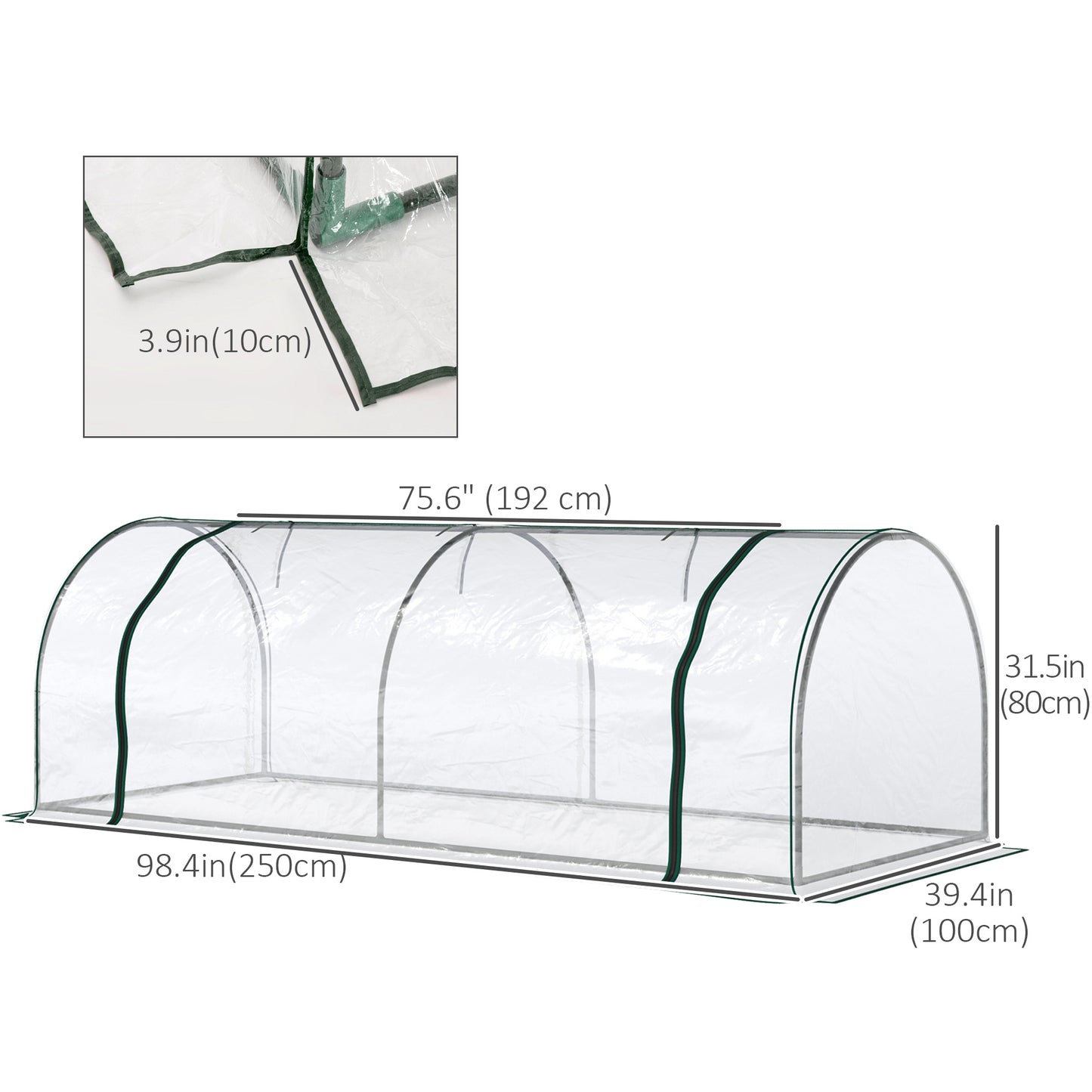 Outsunny 2m x 1m x 0.8m Tunnel Greenhouse - Portable with Zippered Doors