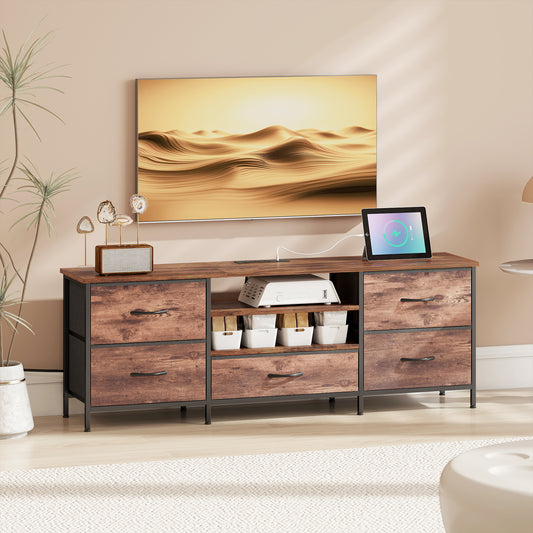 Meuble TV industriel avec rangement et multiprise