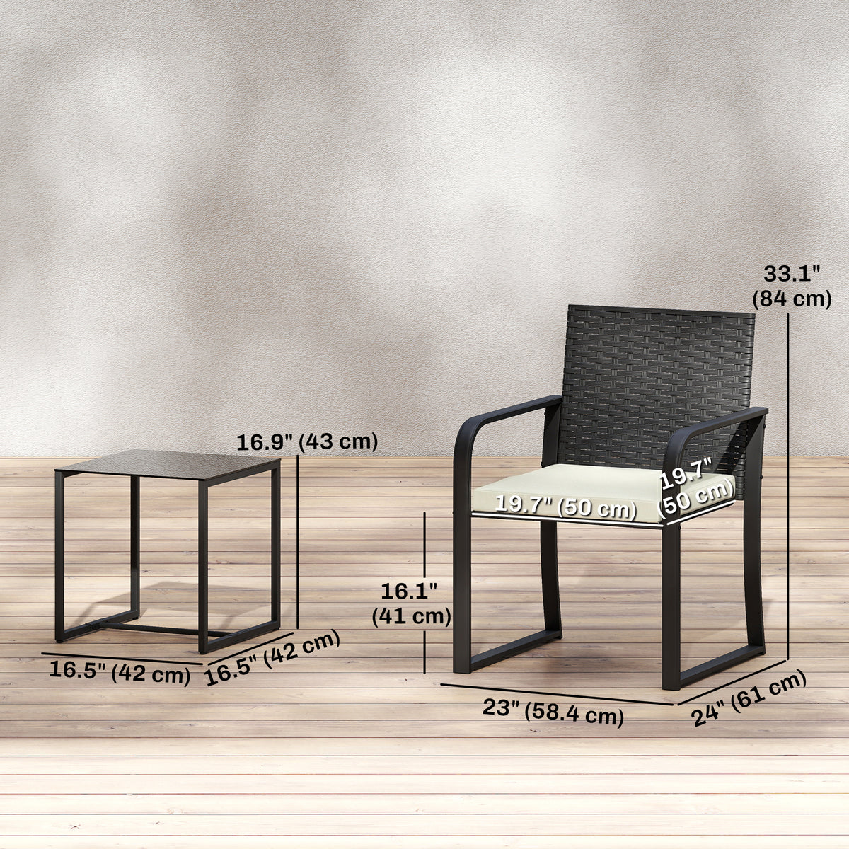 Ensemble bistro 3 pièces avec coussin — noir