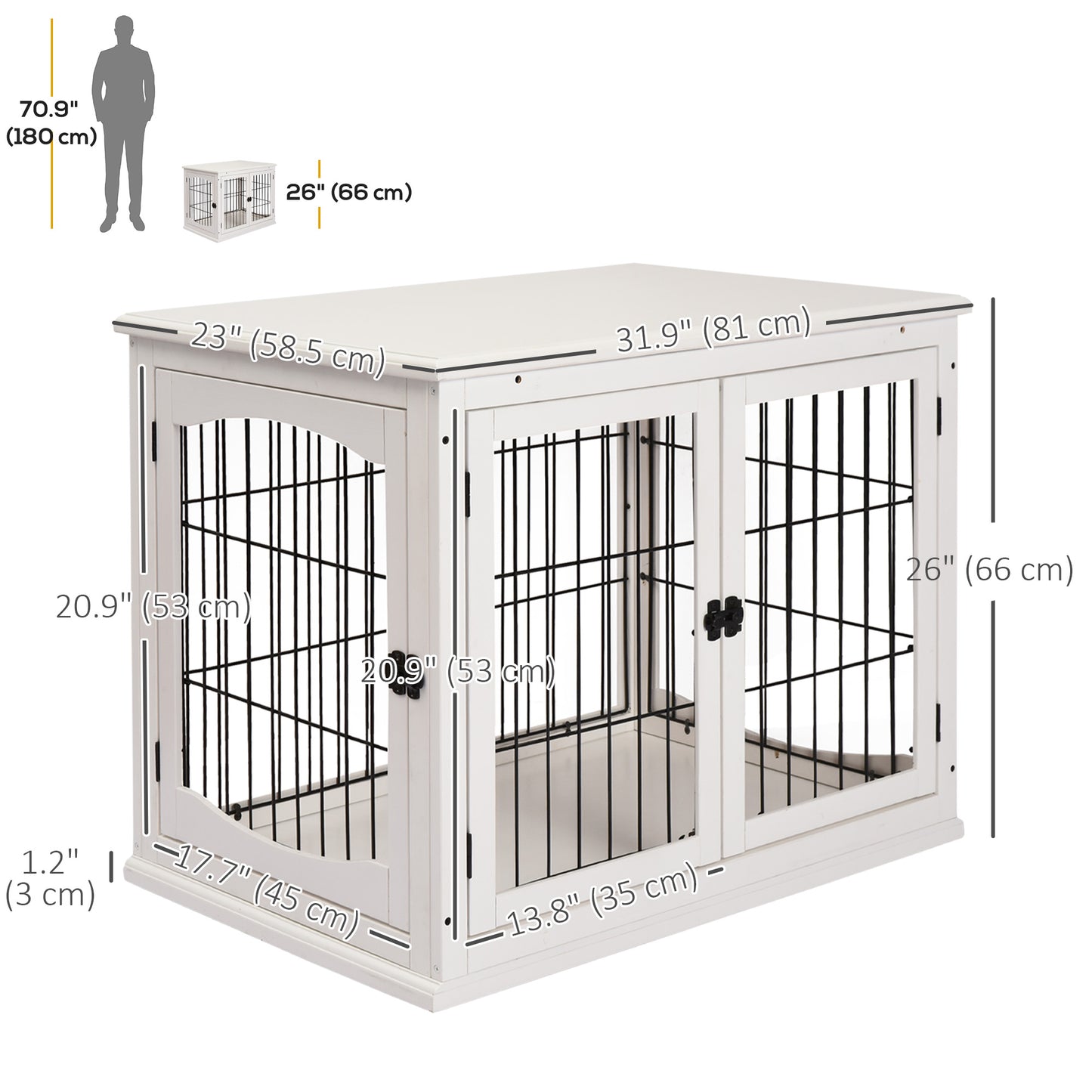 Cage chien table d'appoint 2 portes 26 pouces