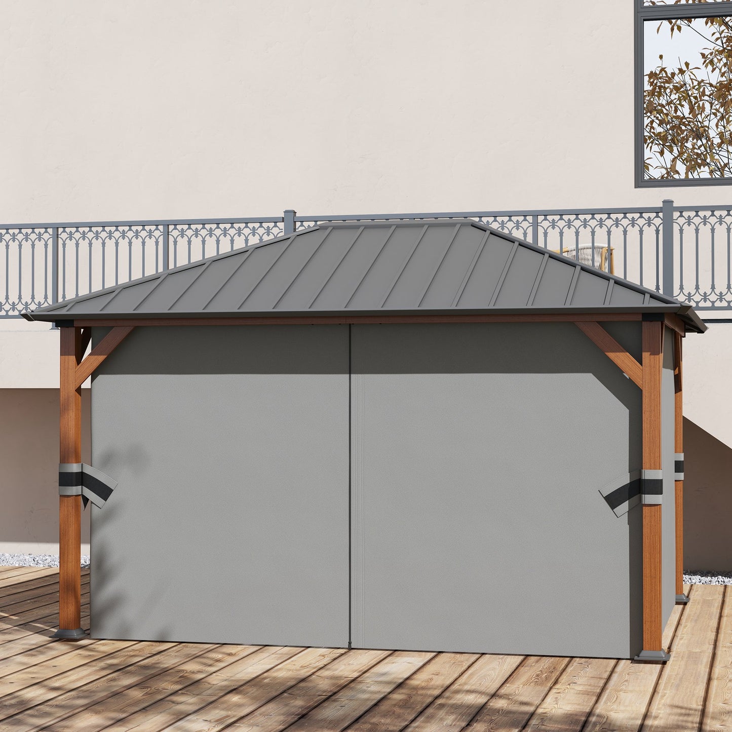 Gazebo à toit rigide 4x3m avec rideaux et moustiquaires