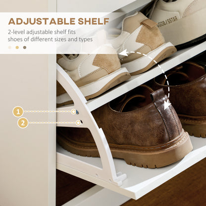 Meuble à chaussures étroit 2 tiroirs abattants et tablettes