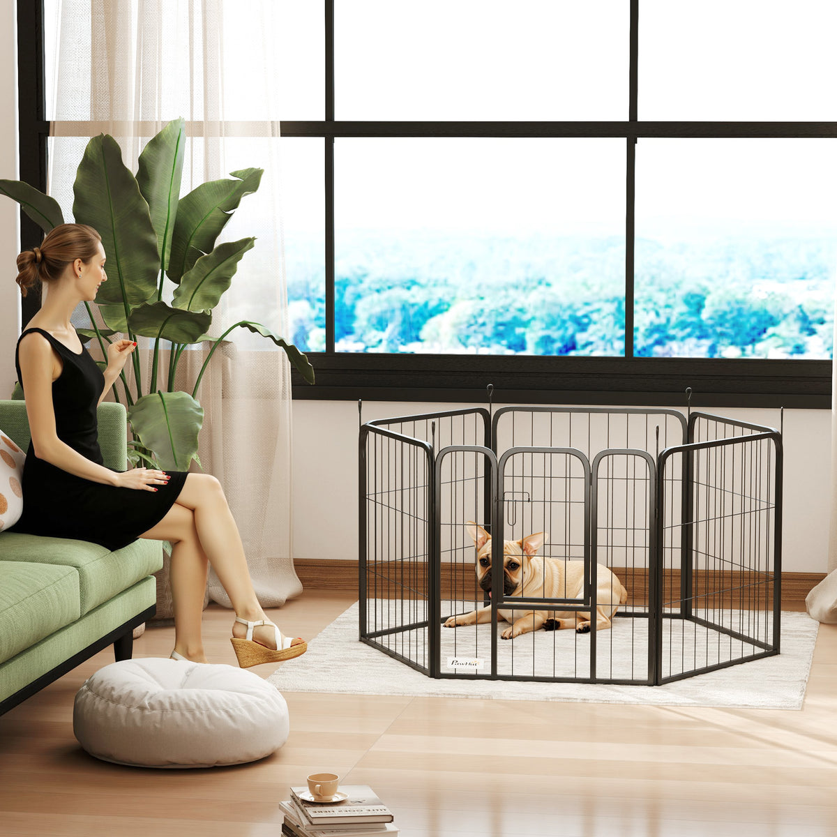 Parc pour chien 6 panneaux acier — portable