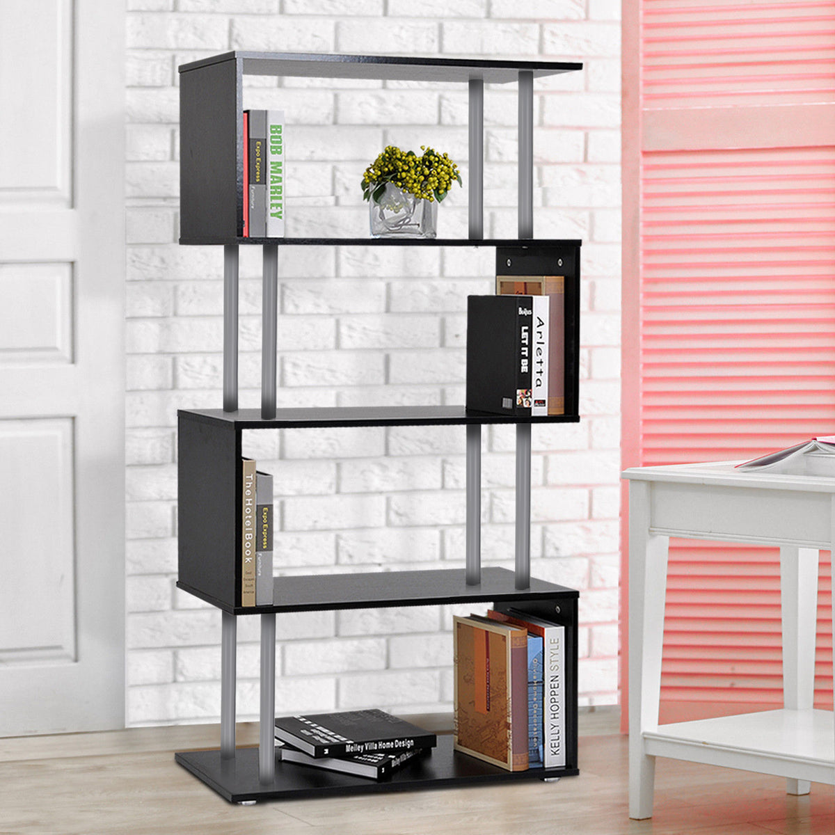 Bibliothèque géométrique à 5 tablettes style S