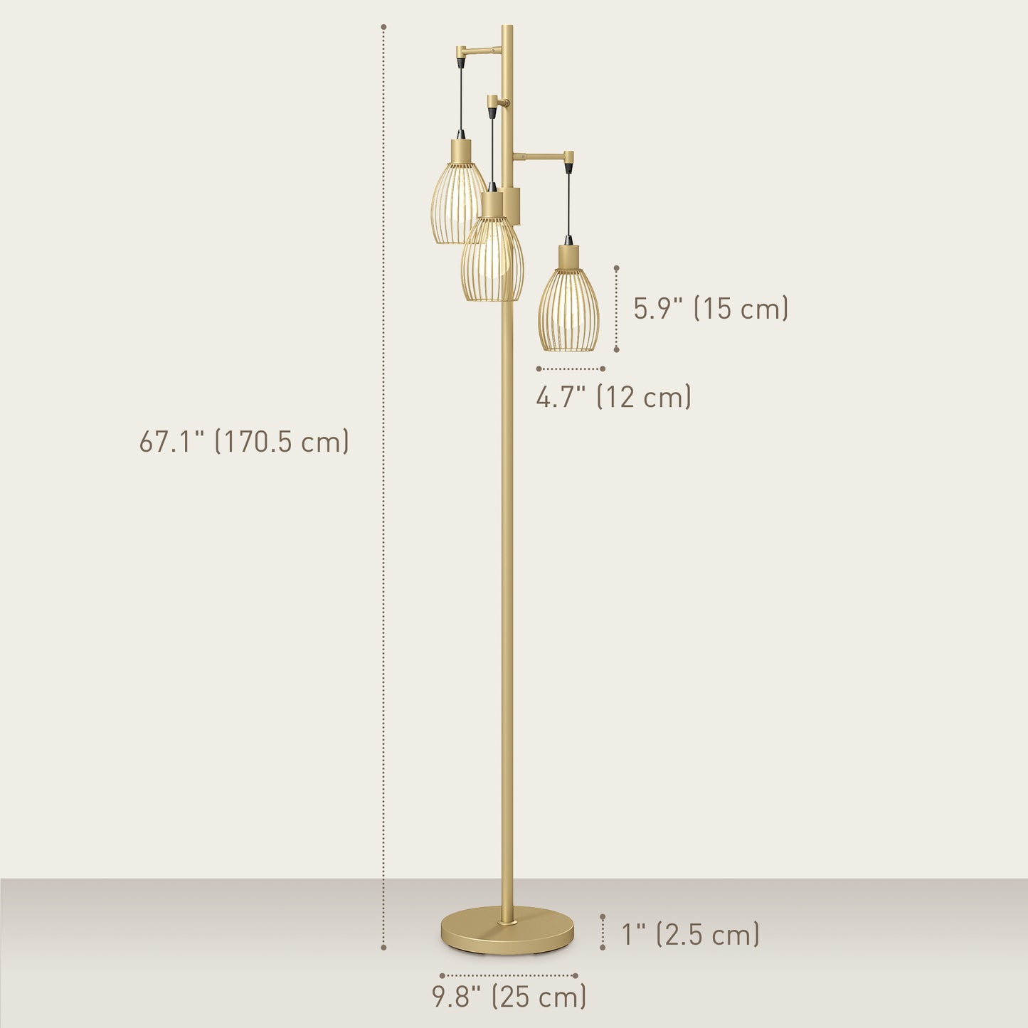 Lampadaire industriel 3 abat-jour suspendus, gradable