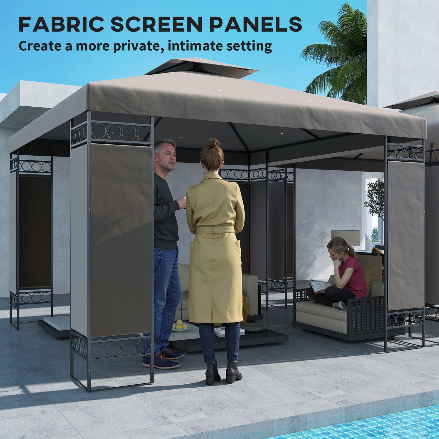 Gazebo double toit avec panneaux écran 3x3m