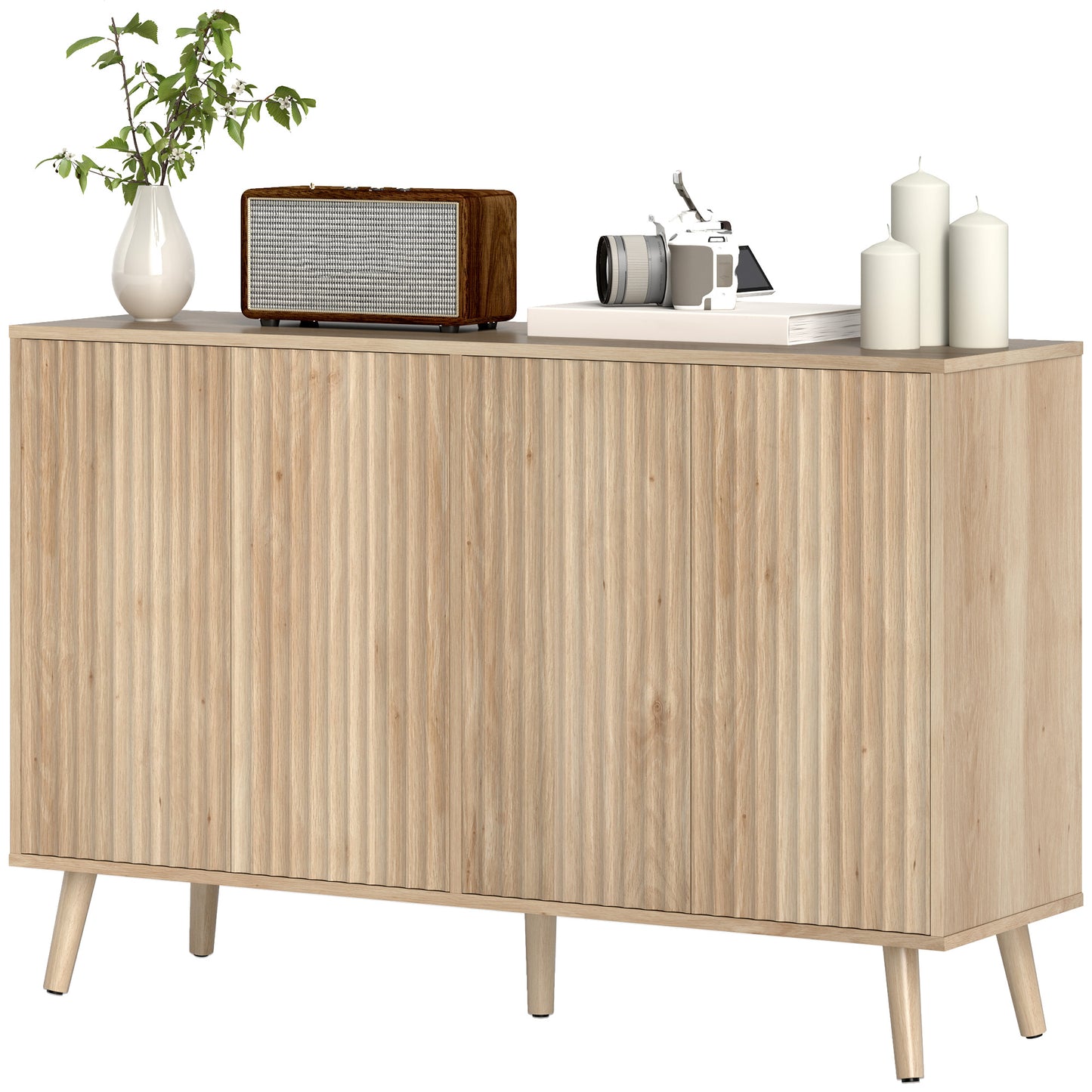 Buffet bahut cannelé moderne avec tablettes ajustables