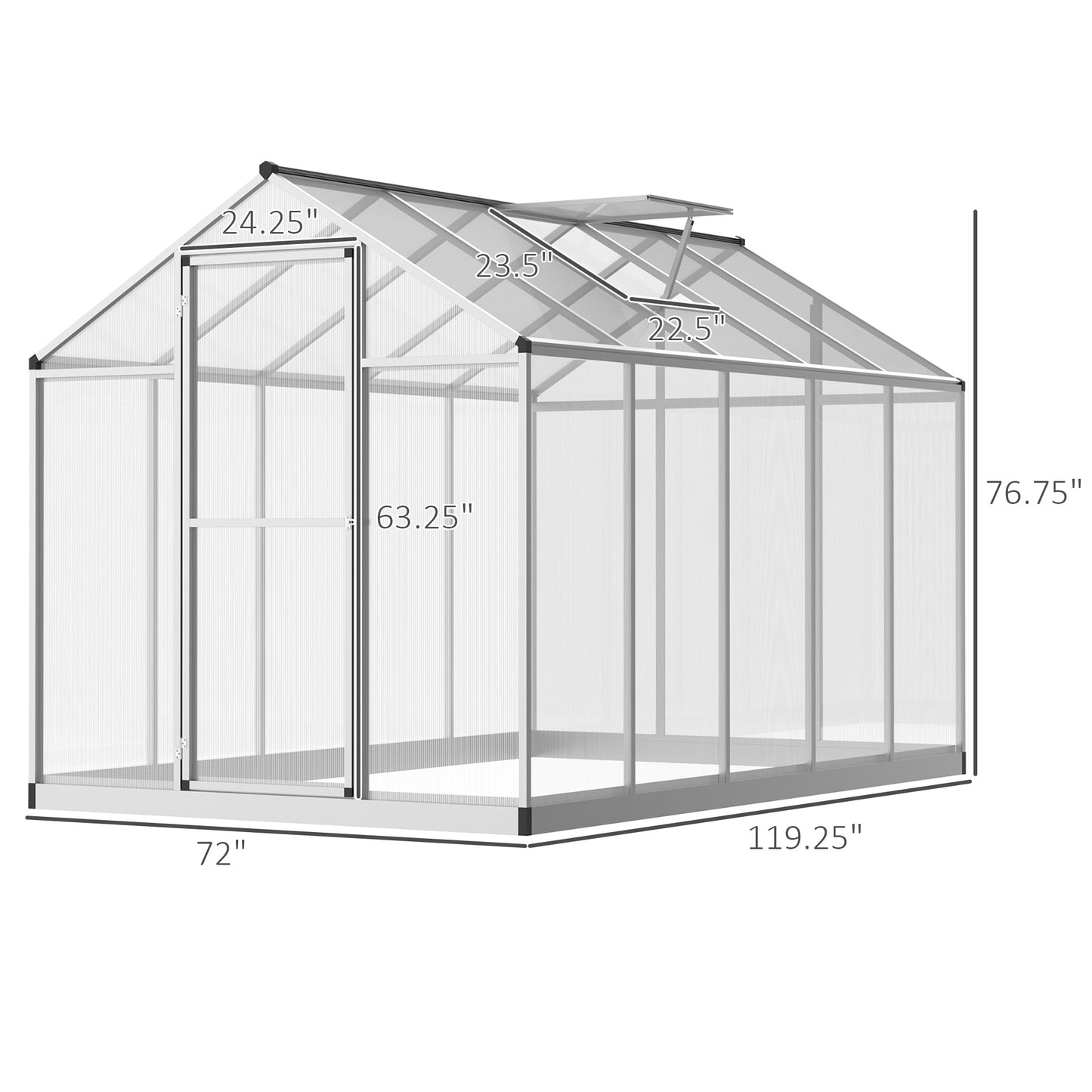 Outsunny Greenhouse 183x189x195cm Polycarbonate Aluminum with Ventilation