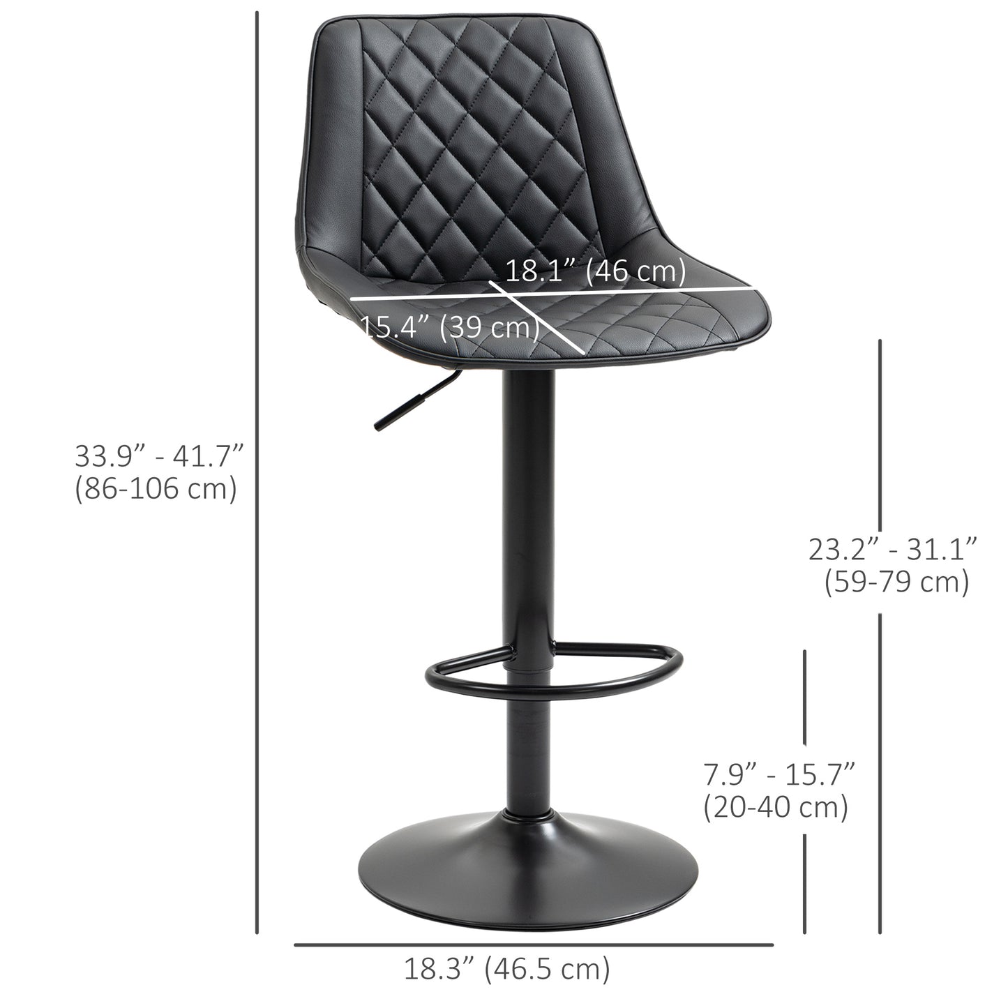 Tabourets de bar pivotants réglables avec dossier ensemble de 2