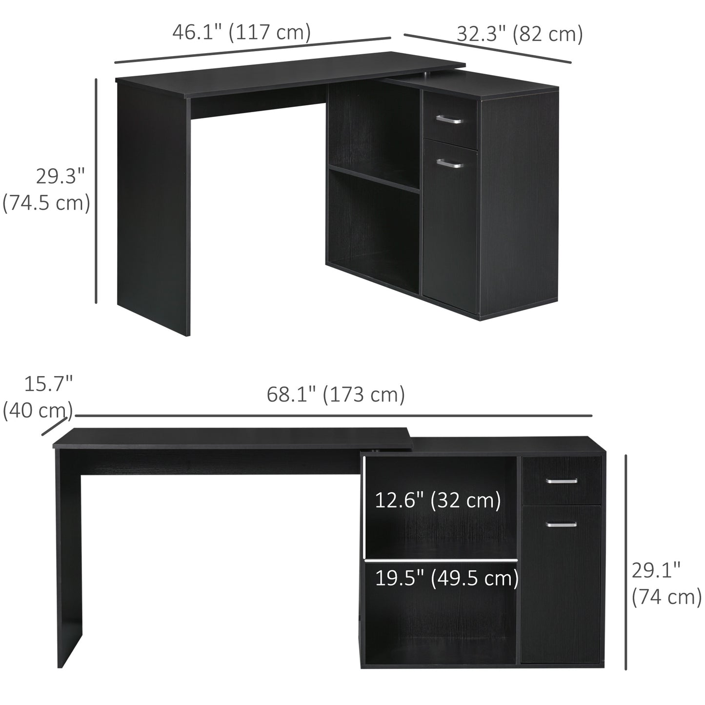 Bureau d'angle rotatif 180° avec rangements