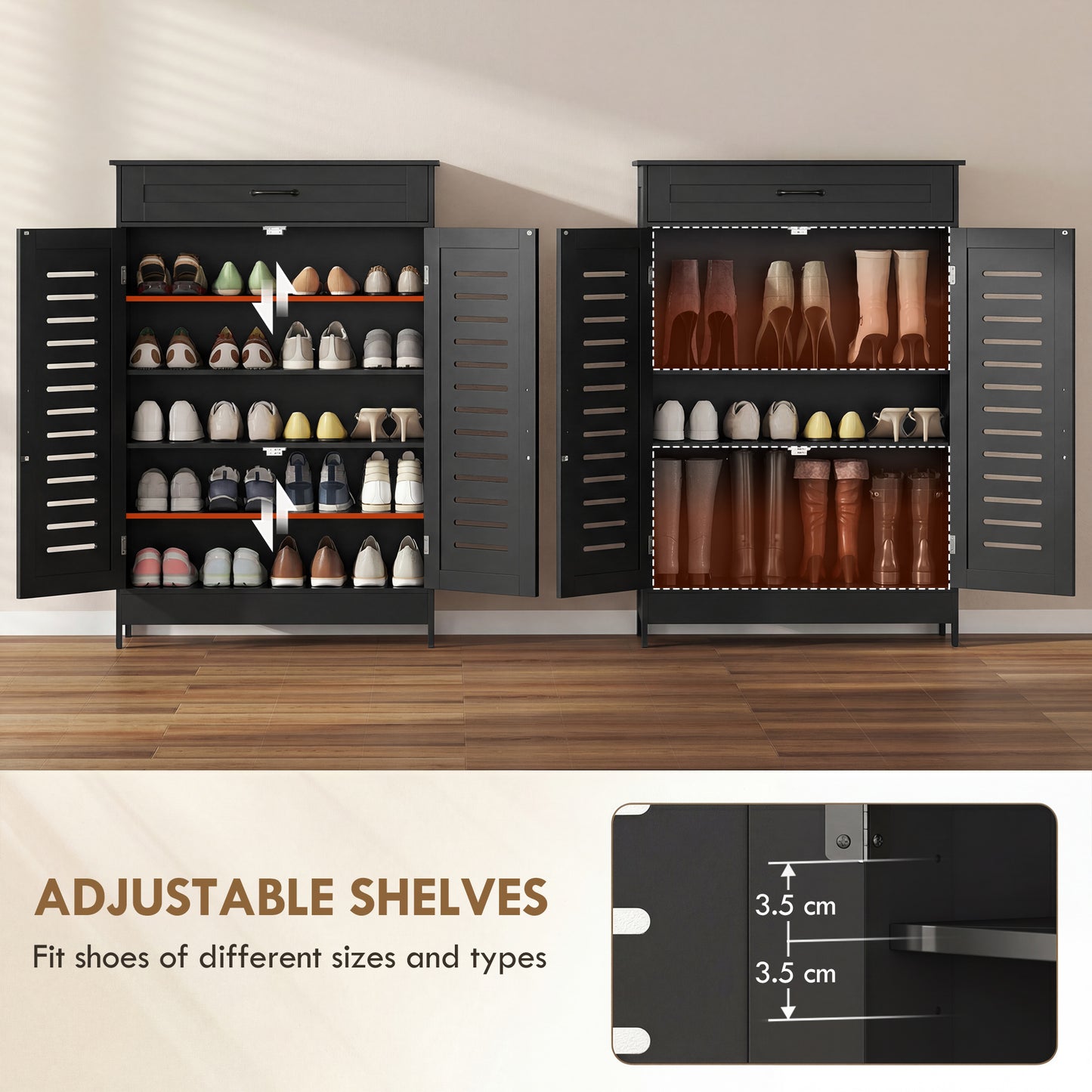 Armoire à chaussures portes persiennées avec tiroir