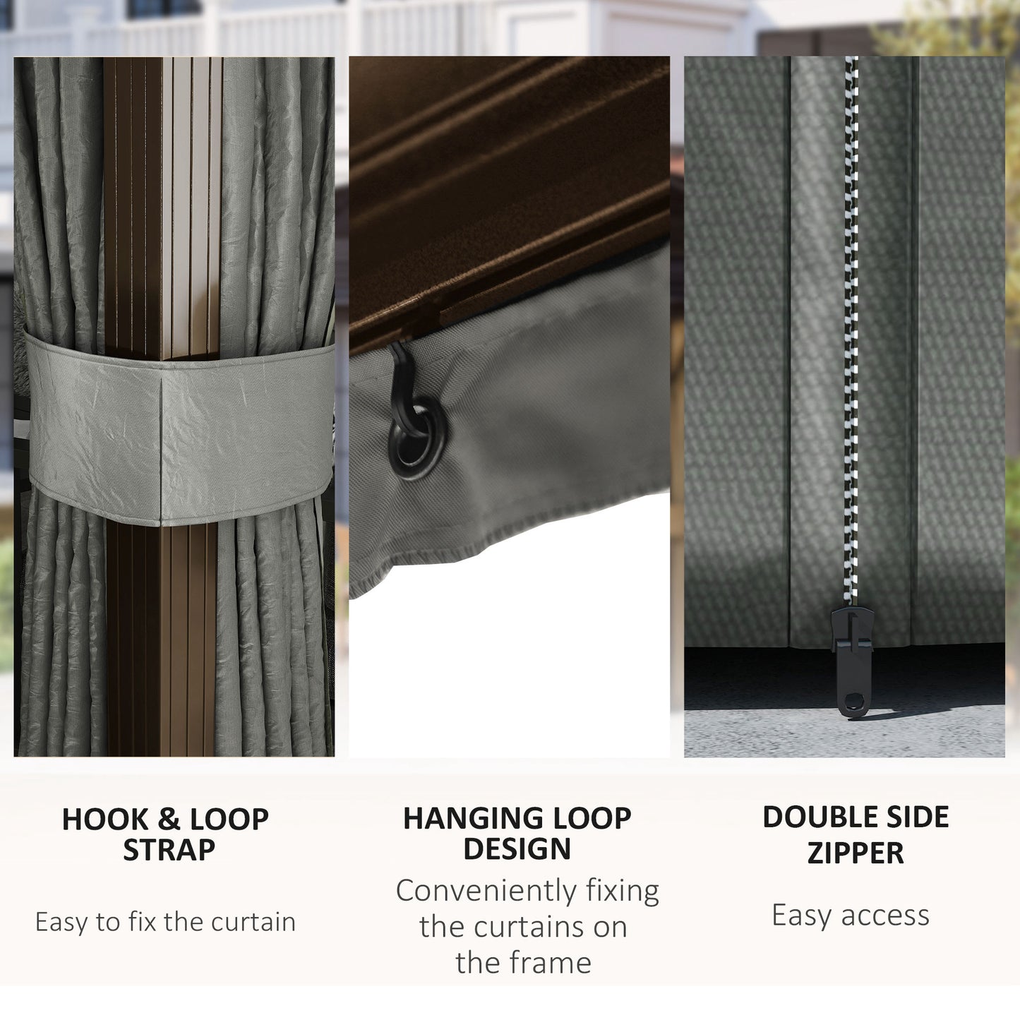 Gazebo hardtop aluminium avec moustiquaire et rideaux