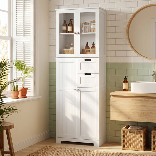 Armoire de salle de bain haute autoportante étagères réglables