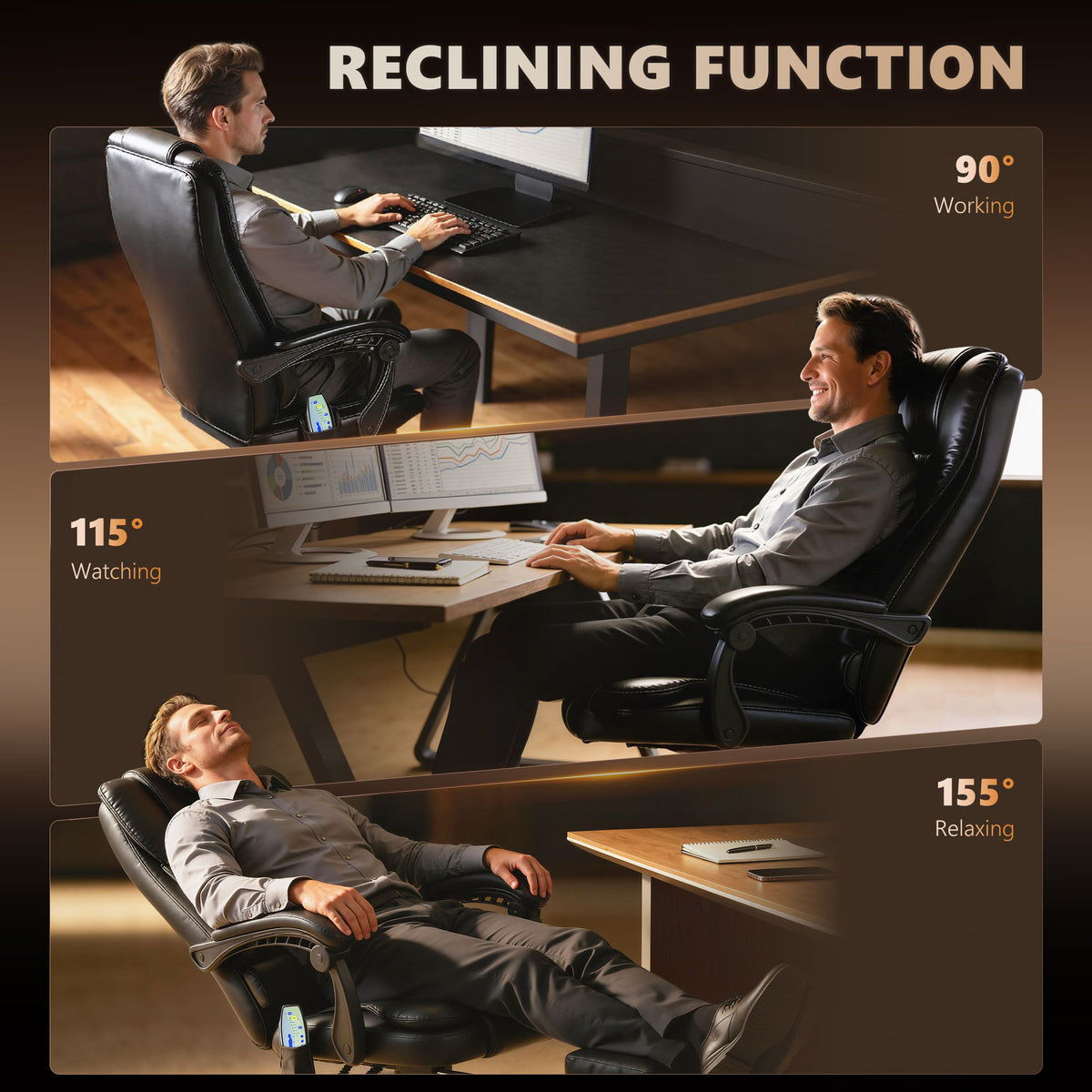Chaise de bureau massante inclinable avec repose-pieds