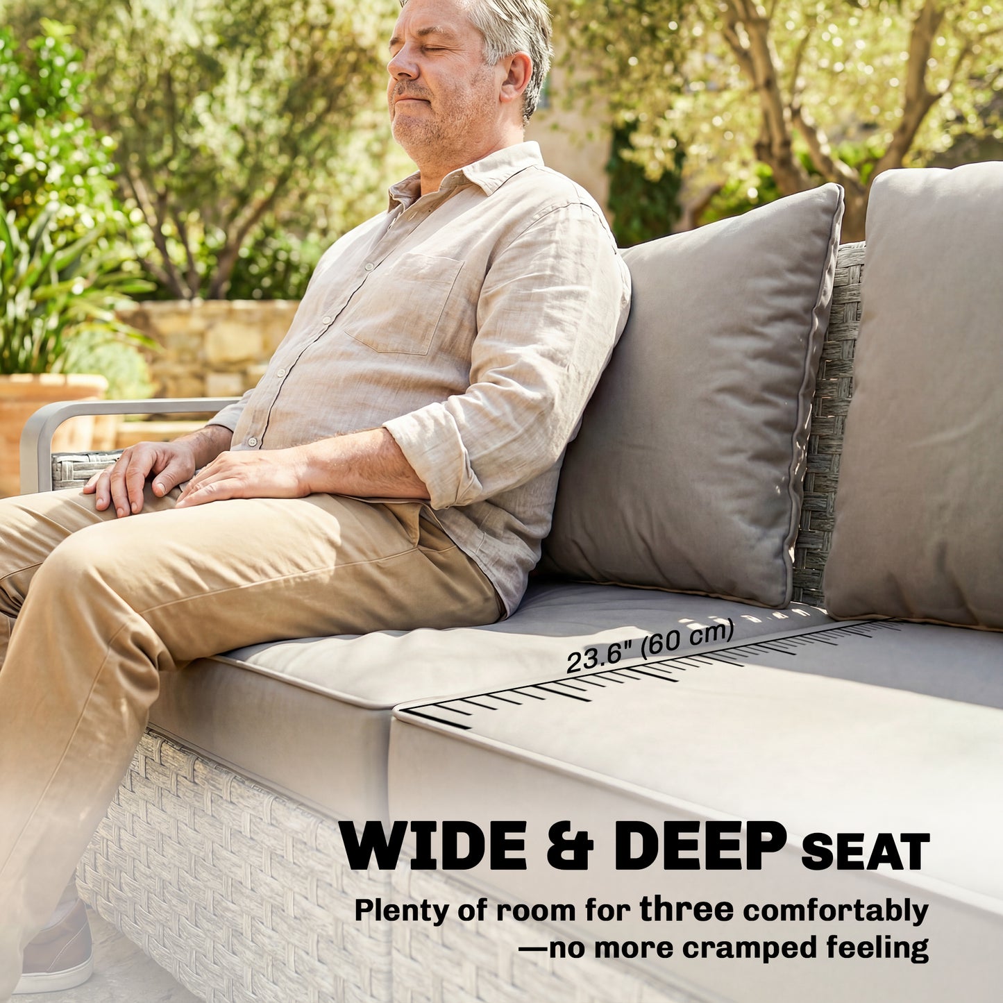Outsunny 3-Seater Outdoor Woven Rattan Sofa with Grey Cushions