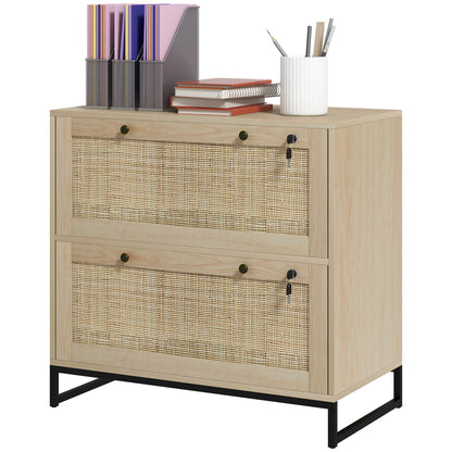 Classeur 2 tiroirs avec serrure design rattan