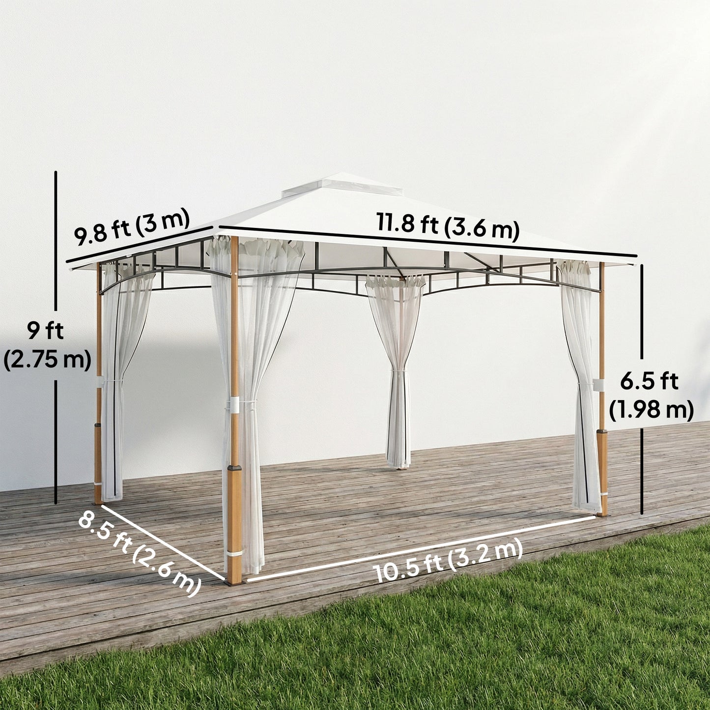 Gazebo de patio double toit 3x3.6m avec moustiquaire