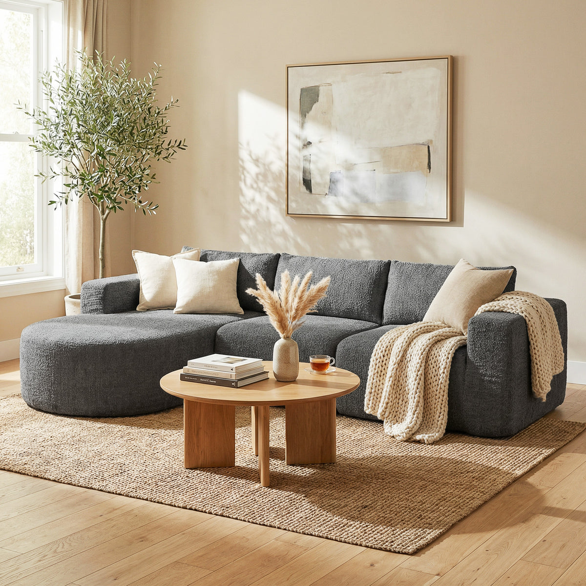 Canapé sectionnel modulaire sans ossature avec méridienne