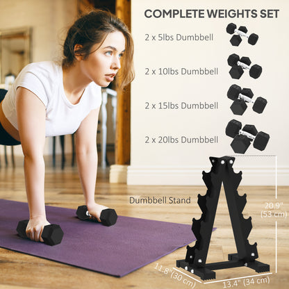 Ensemble d'haltères hexagonaux avec support 45 kg