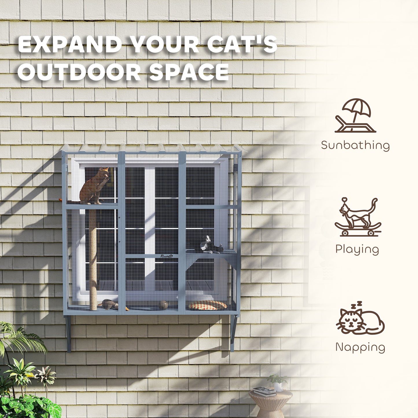 Enclos extérieur pour chats 3 niveaux avec plateformes