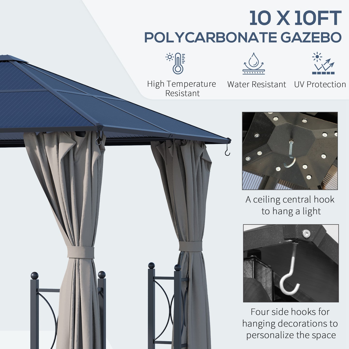 Gazebo rigide aluminium avec toiture PC et moustiquaire