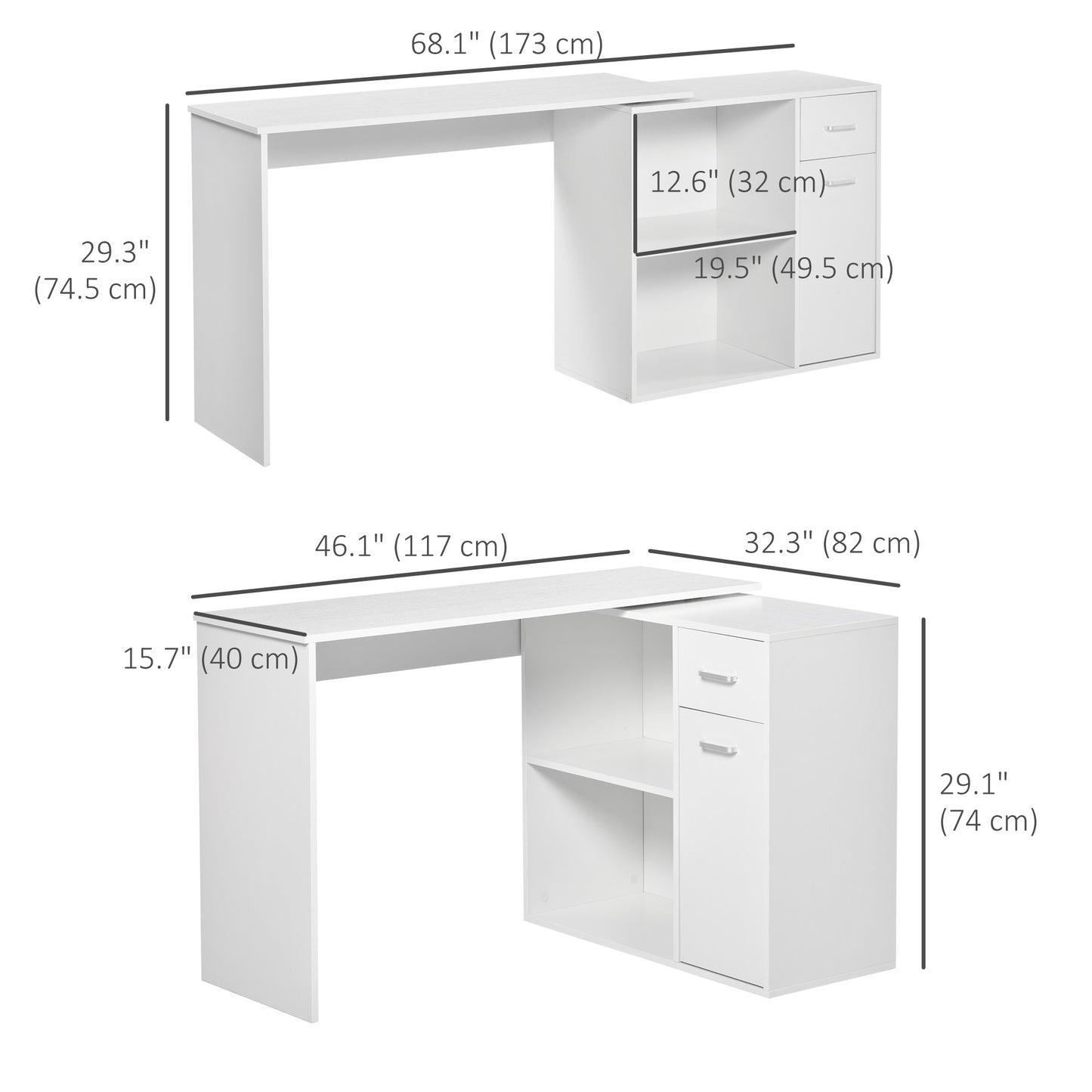 Bureau d'angle rotatif 180° avec rangements