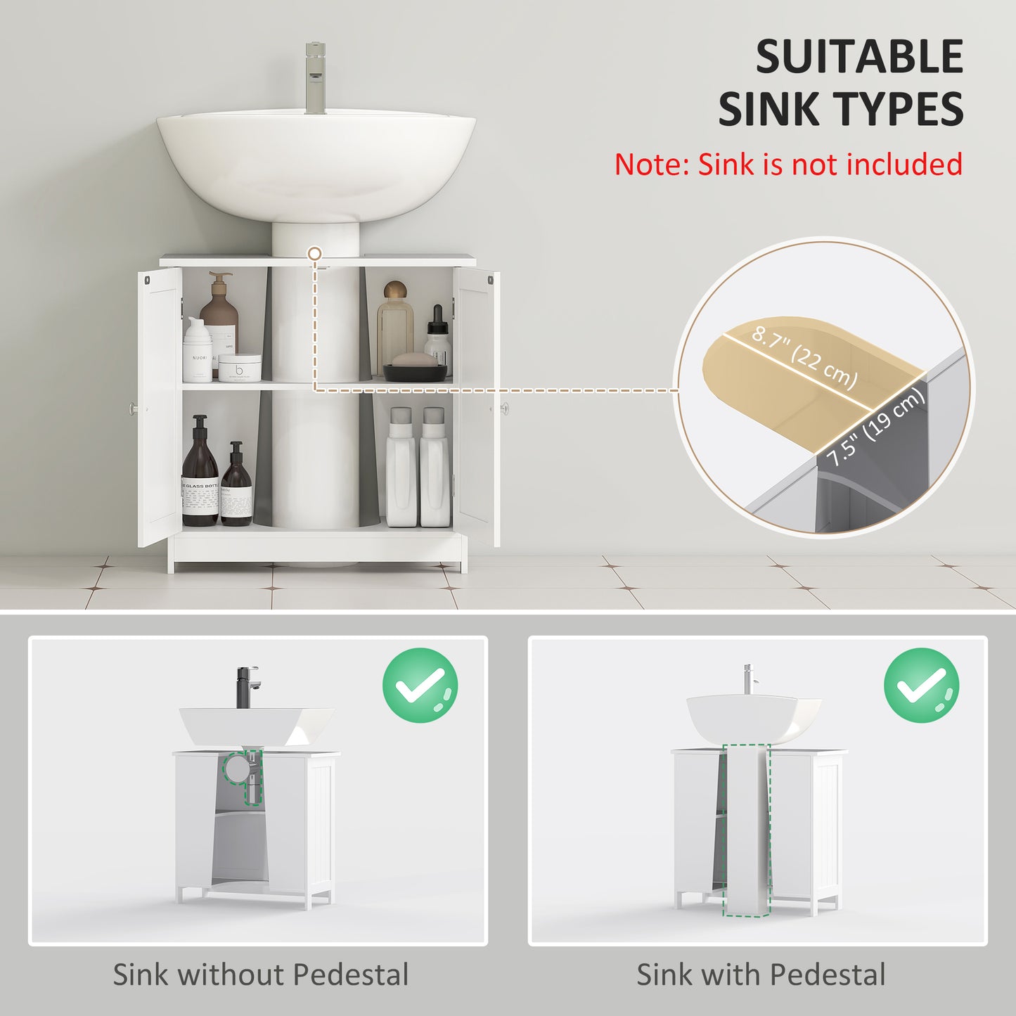 Meuble-lavabo sous évier avec 2 portes et tablette