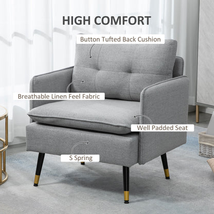 Fauteuil d'accent rembourré dossier capitonné pieds acier