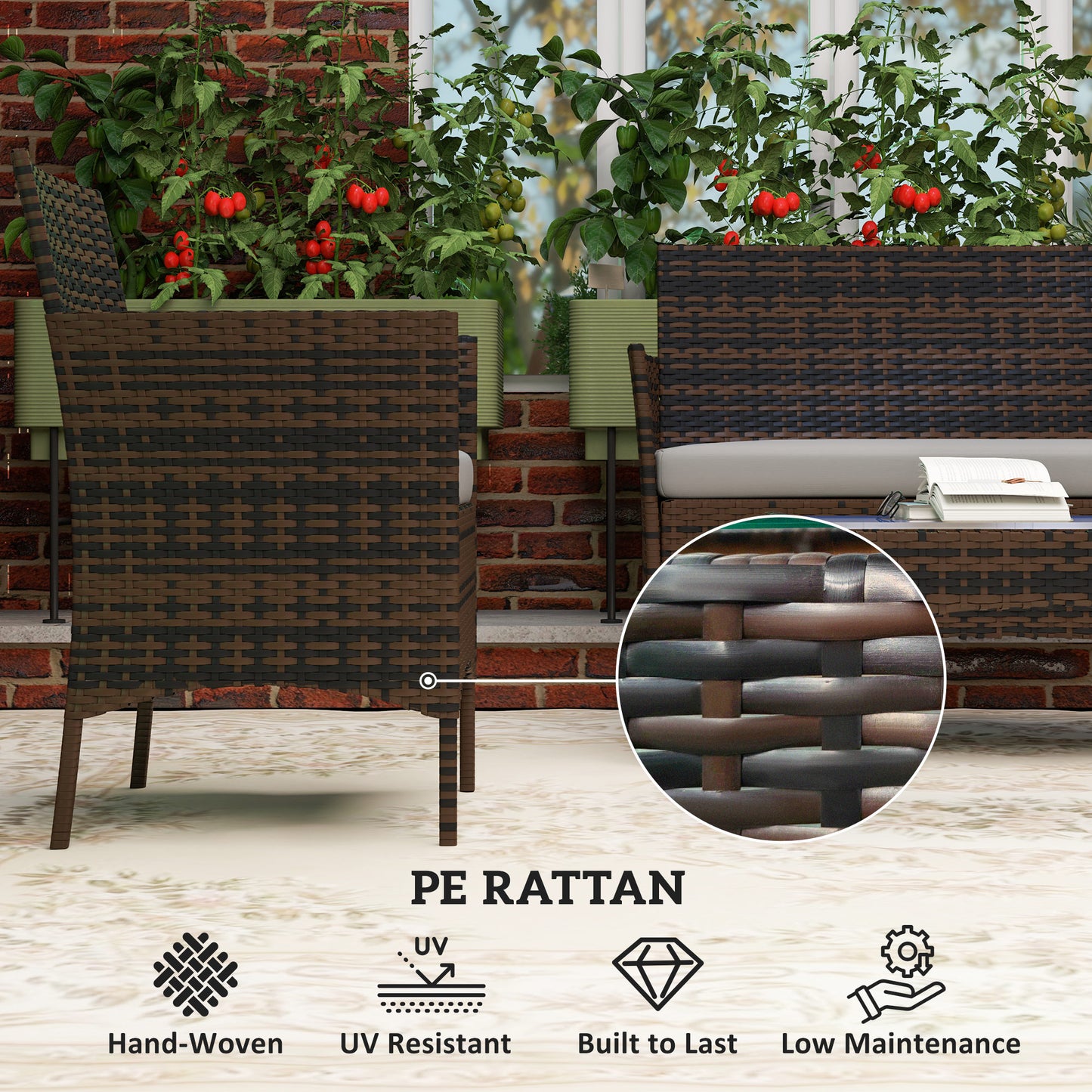 Outsunny 4-Piece Rattan Patio Set with Loveseat and Table Beige