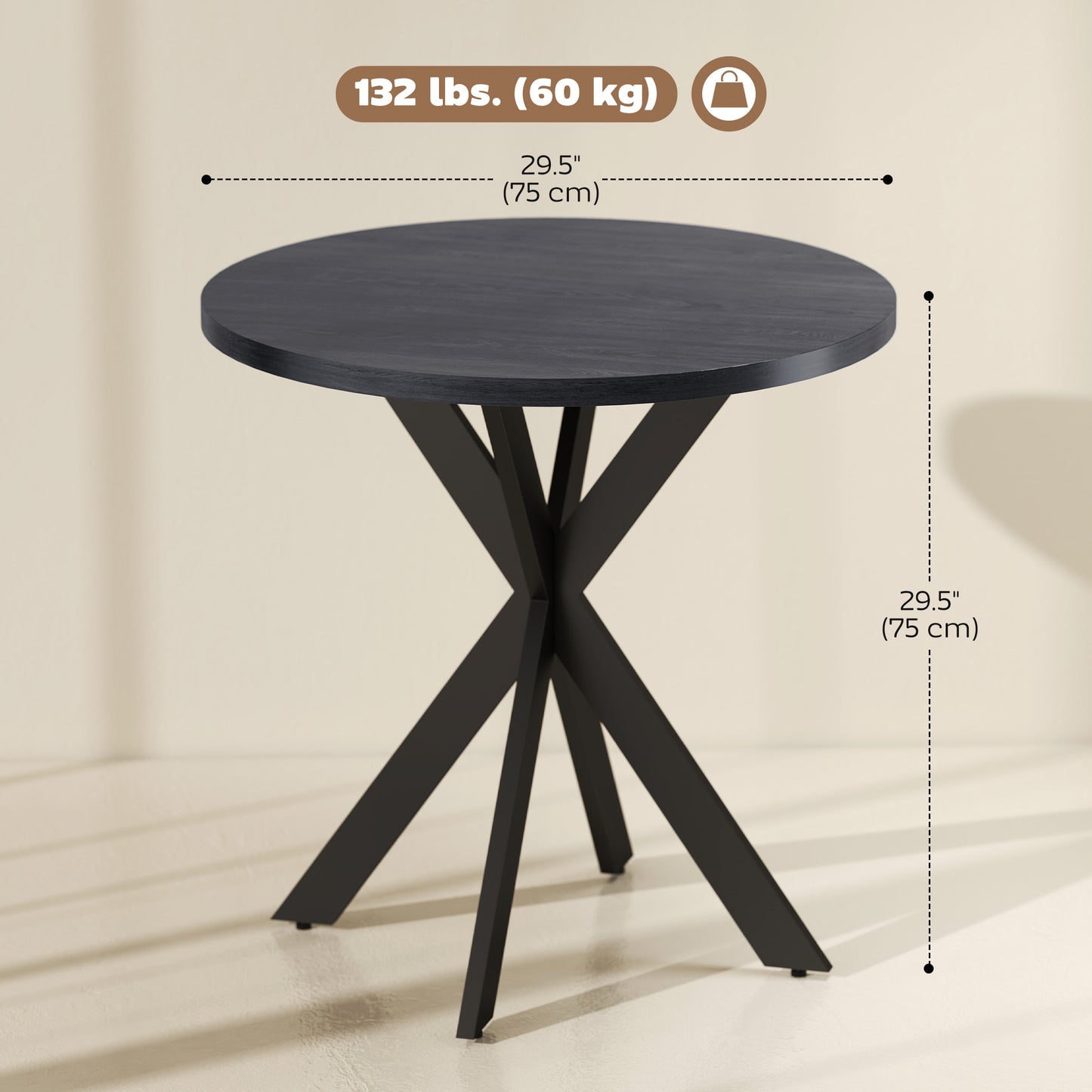 Table à manger ronde contemporaine 74 cm pieds croisés